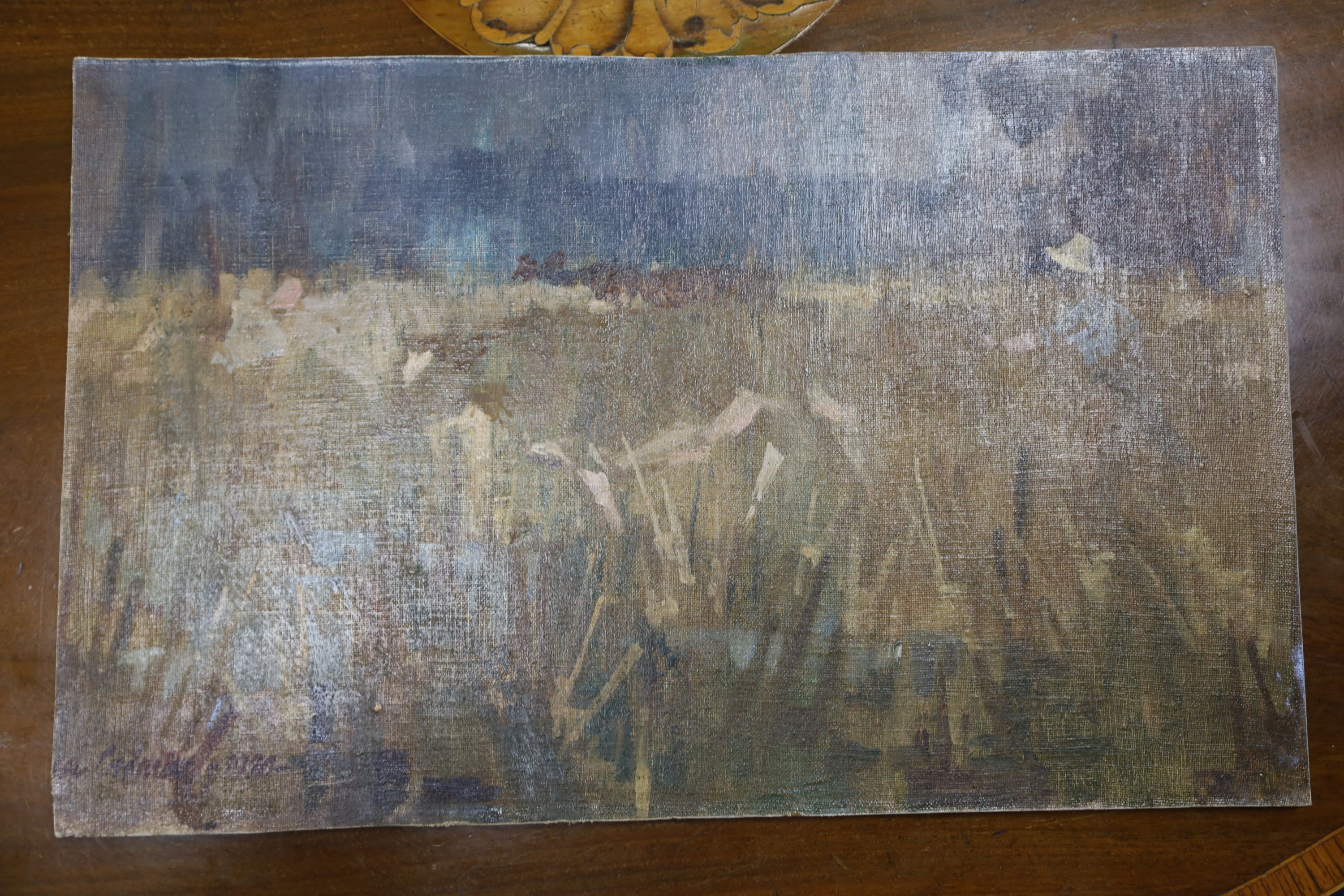 Michael Cadman (1920-2010), fourteen assorted oils on board, mostly landscapes, largest 30 x 46cm, mostly unframed and many unsigned, together with a sketch book